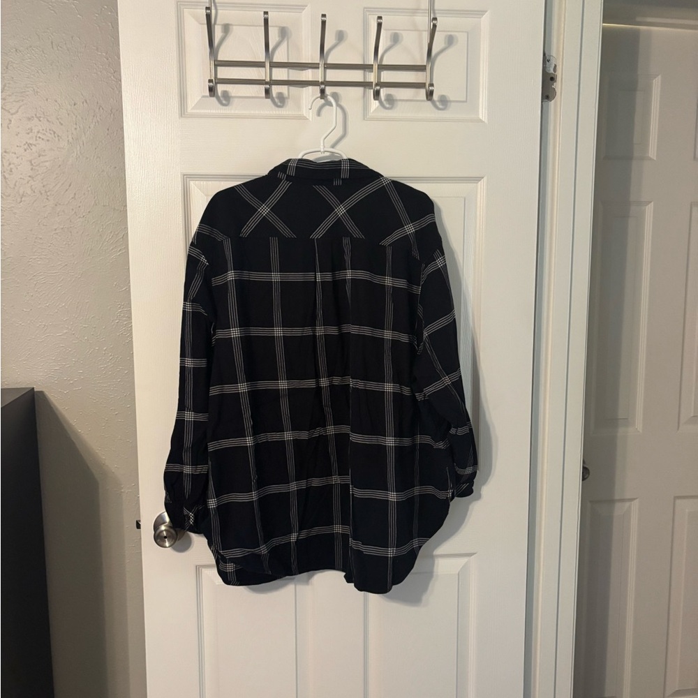 AVA AND VIV Black Windowpane Flannel Button Down Shirt 3X - Picture 2 of 3